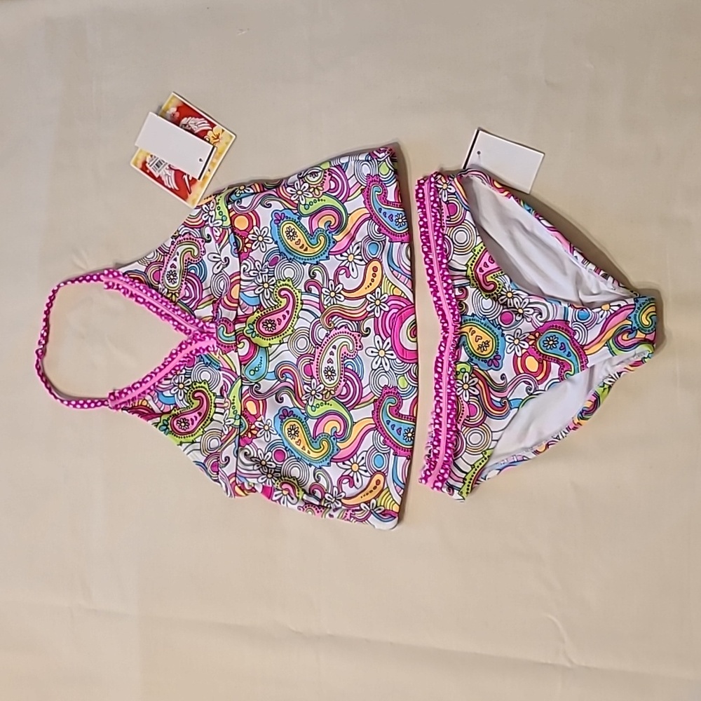 Angel Beach Pink Multi-colored Patterned Two-piece Tankini Swimsuit Set